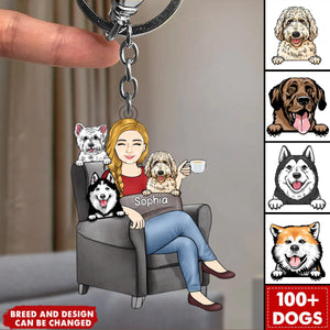 Dog Mom With Dogs Sitting On The Couch Personalized Acrylic Keychain