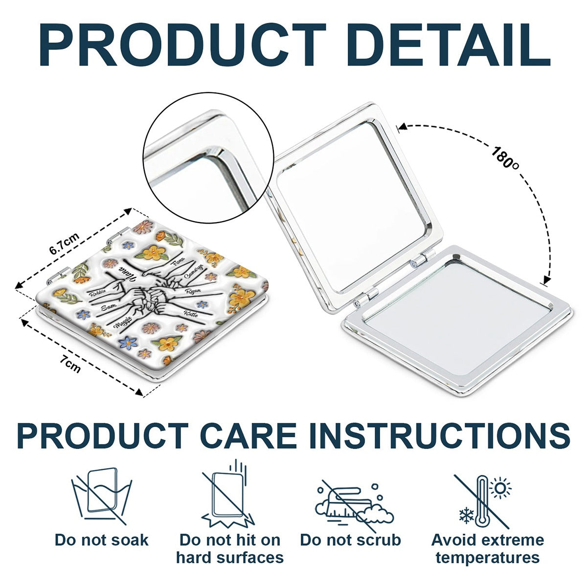 Personalized Square Compact Mirror -  Gift For Mom, Grandma