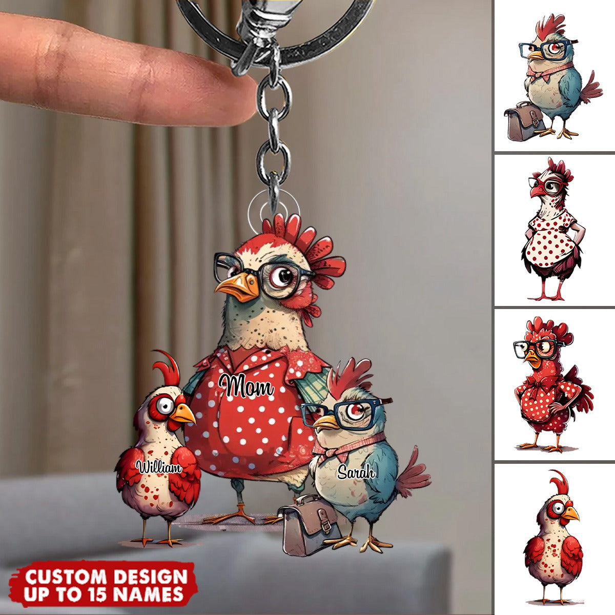 Personalized Nana/Mom Hen WIth Little Kids Acrylic Keychain-Gift For Mother's day
