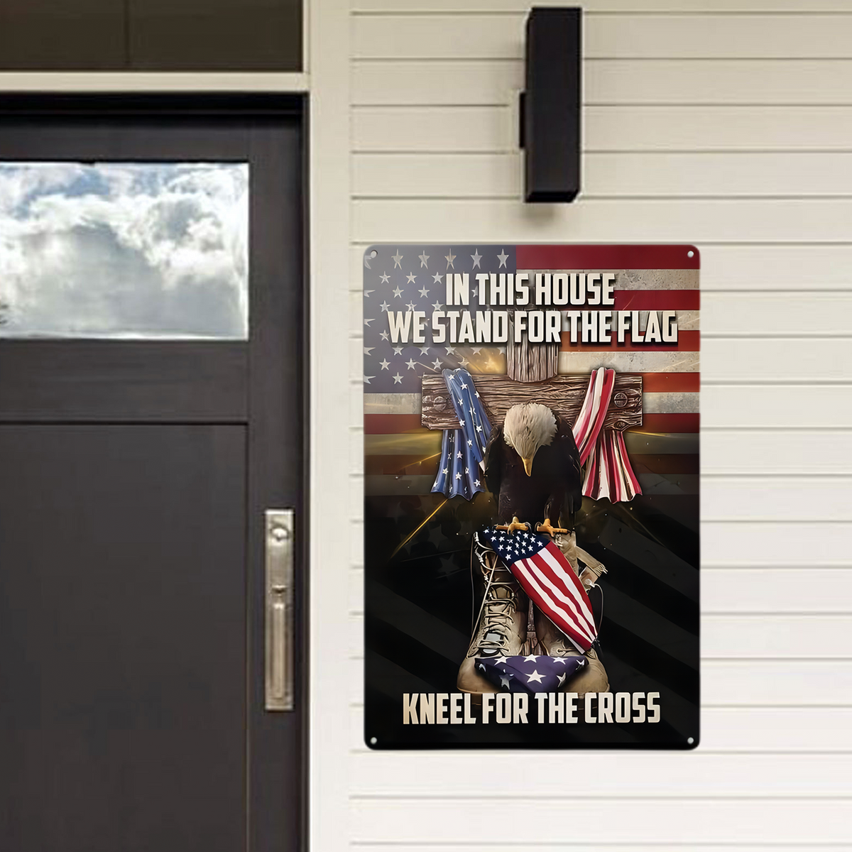 In This House We Stand For The Flag Metal Sign