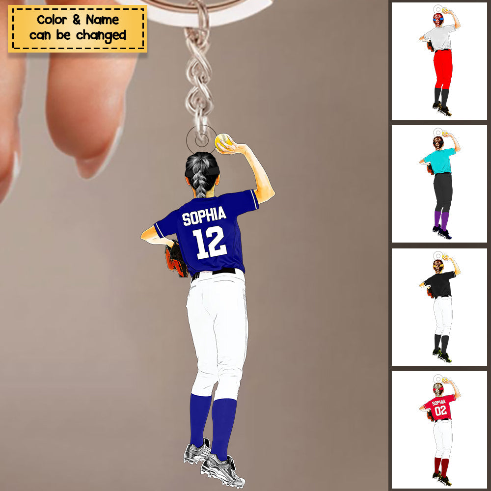 Personalized Softball Acrylic Keychain, Gift For Softball Players / Daughter/Girl/Woman