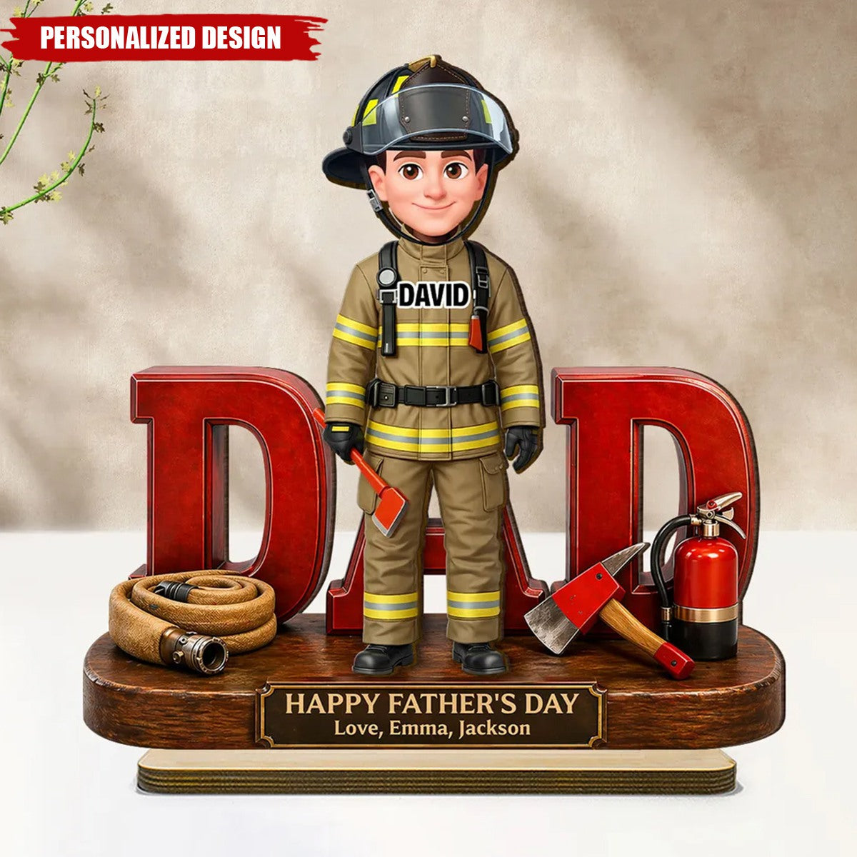 Proud Firefighter Dad-Personalized Wooden Plaque-Father's Day Gift For Dad
