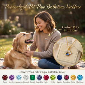 Personalized Heart Paw Birthstone Necklace - Gift For Dog Cat Lovers