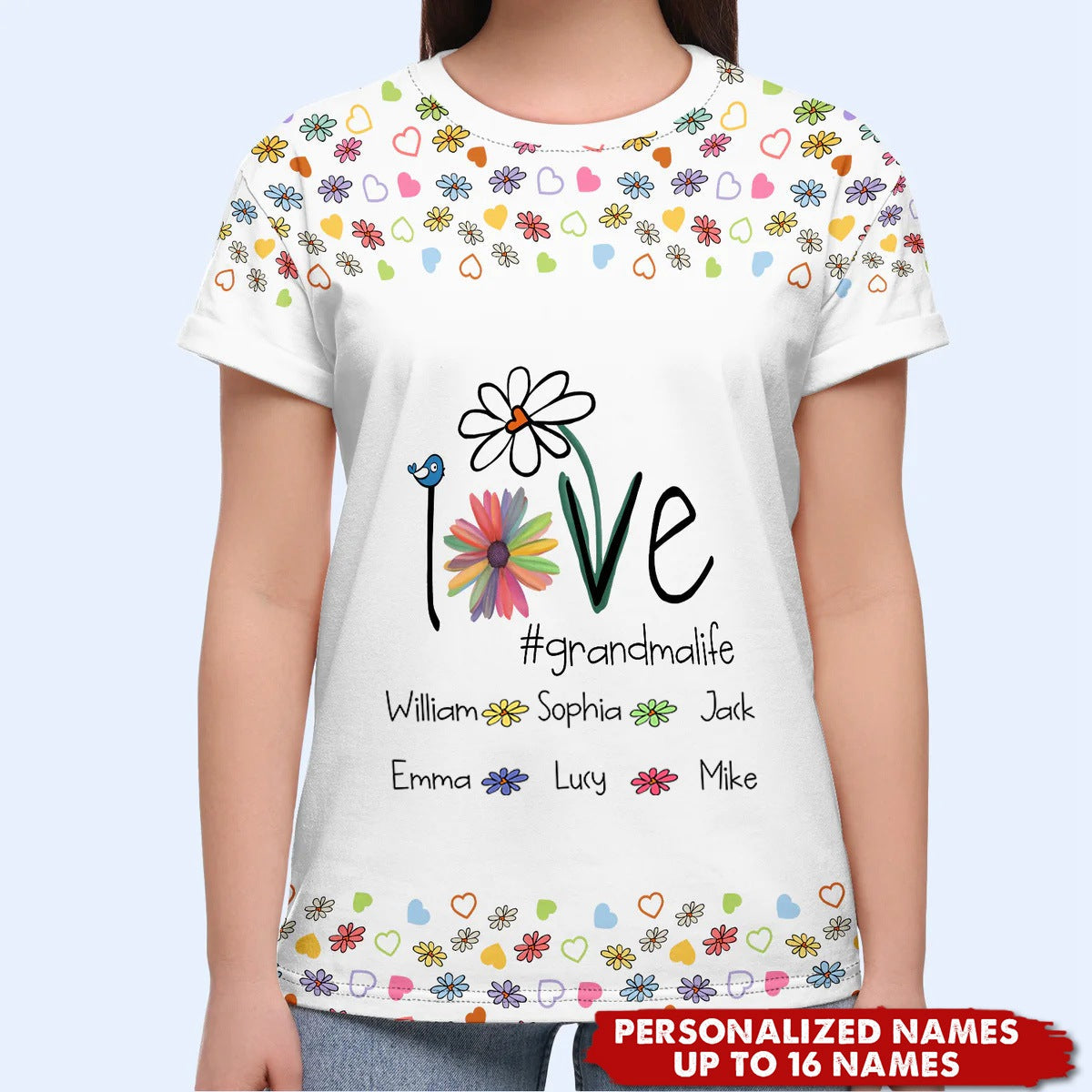 Personalized Love Grandma Life Flower And Grandkids T-shirt