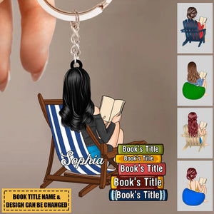 Personalized Girl Reading Custom Book Name Acrylic Keychain, Gift For Book Lovers