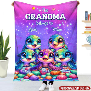 This Grandma belongs to Cute Ocean Turtles Grandkids Personalized Fleece and Sherpa Blanket