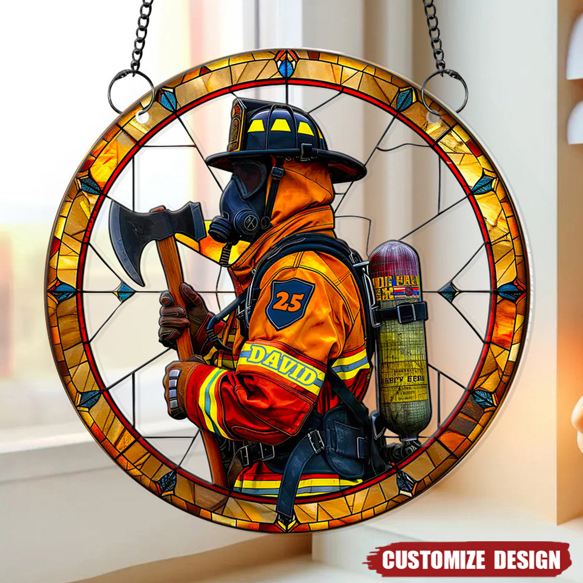 Personalized Firefighter Suncatcher Ornament - Gifts For Firefighter