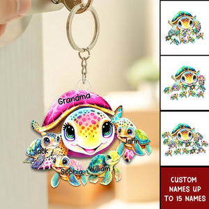 Nana/Mama Turtle With Kids Acrylic Keychain-Gift For Nana. Mom