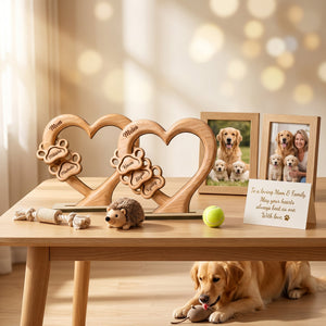 Personzlied Paw Print Heart Wooden Plaque - Gift For Pet Lovers
