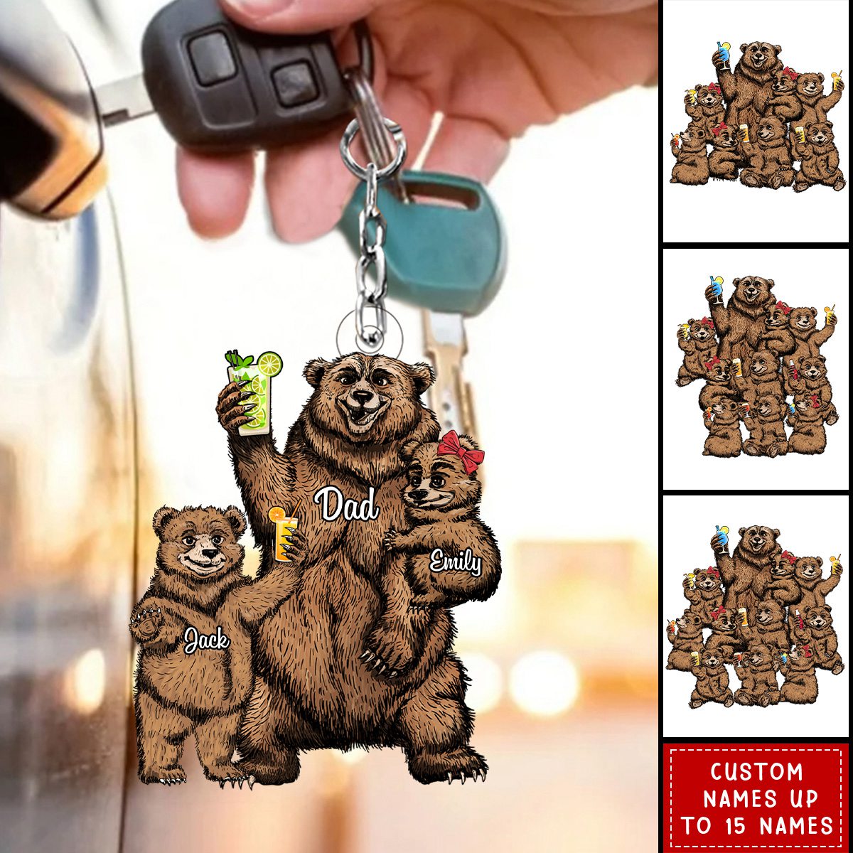 Papa/Dad Bear With Little Kids - Personalized Acrylic Keychain