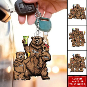 Papa/Dad Bear With Little Kids - Personalized Acrylic Keychain