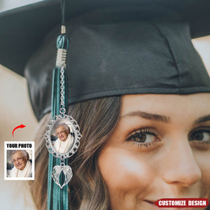 Personalized Memorial Graduation Tassel Photo Charm With Angel Wings