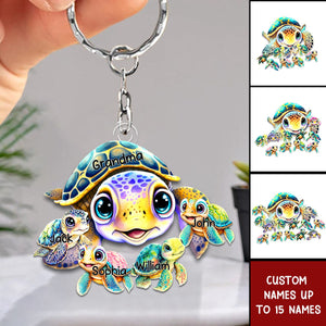 Nana/Mama Turtle With Kids Acrylic Keychain-Gift For Nana. Mom