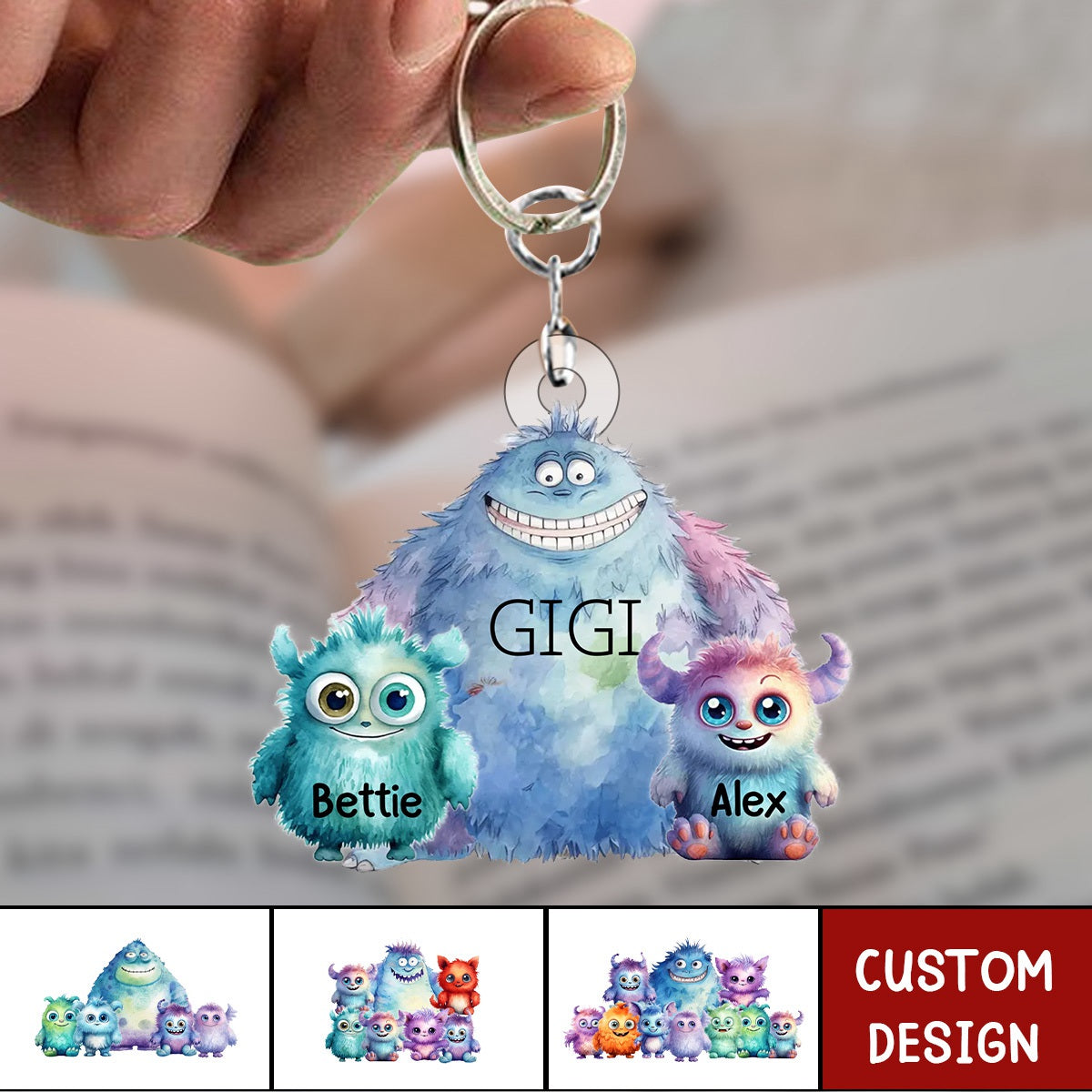 Monster Nana/Mama With Little Kids Personalized Keychain