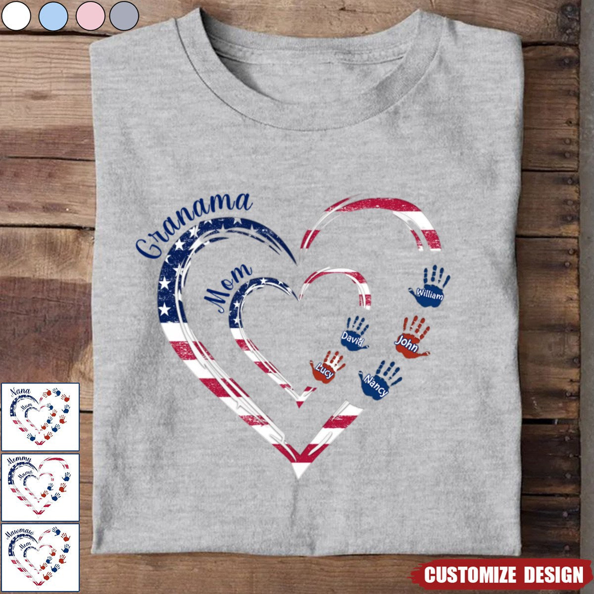 Grandma Mom Heart Handprint Kids Personalized Shirt