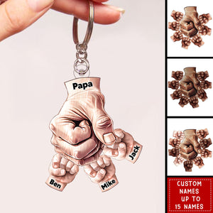 Happy Father‘s Day-Daddy/Grandpa Fist bump With Kids Personalized Acrylic Keychain