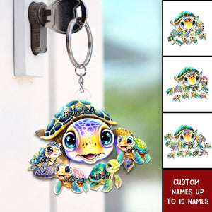 Nana/Mama Turtle With Kids Acrylic Keychain-Gift For Nana. Mom