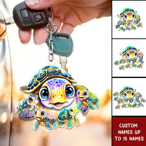 Nana/Mama Turtle With Kids Acrylic Keychain-Gift For Nana. Mom