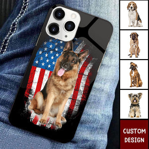 America Dog/Horse Flag - Personalized Black Glass Phone Case