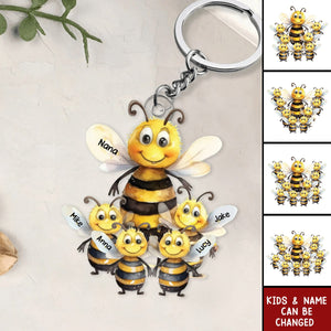 Personalized Nana/Mama Bee With Little Kids Acrylic Keychain - Gift For Mom, Grandma