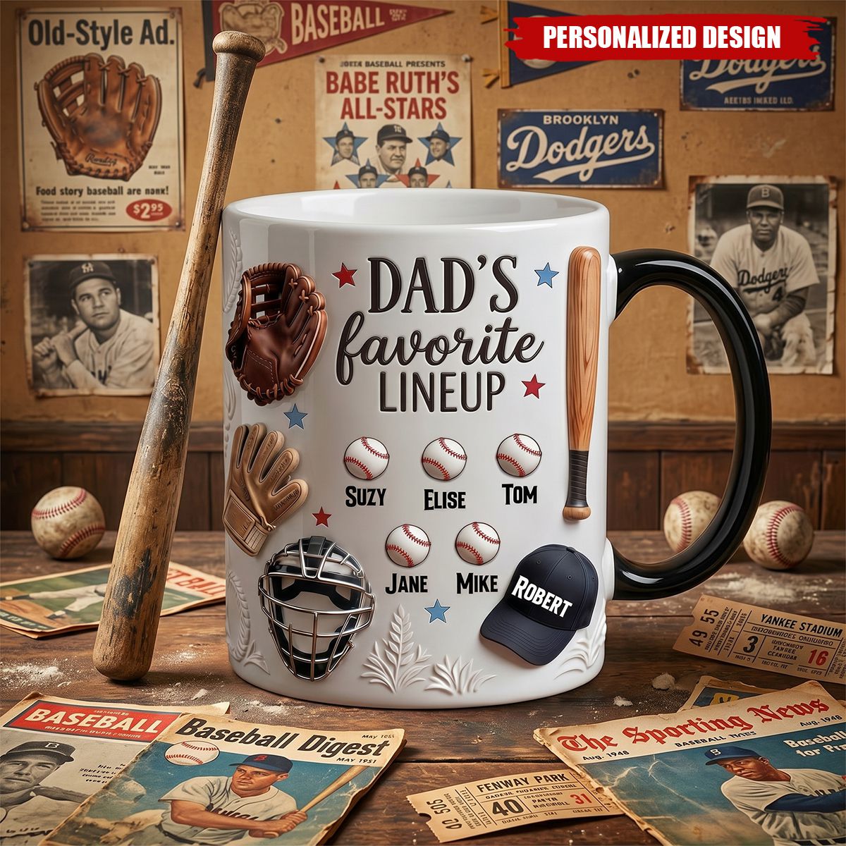 Personalized Baseball Dad Coffee Mug-Gifts For Dad