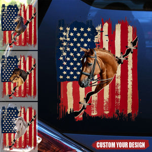 Personalized America horse flag printed decal -  gift for horse lovers