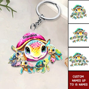 Nana/Mama Turtle With Kids Acrylic Keychain-Gift For Nana. Mom