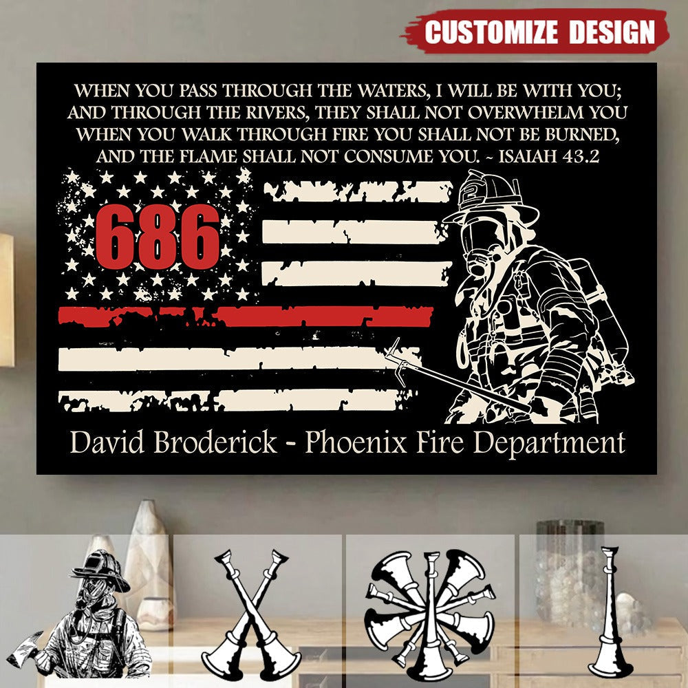 Personalized Poster Firefighter with American Flag