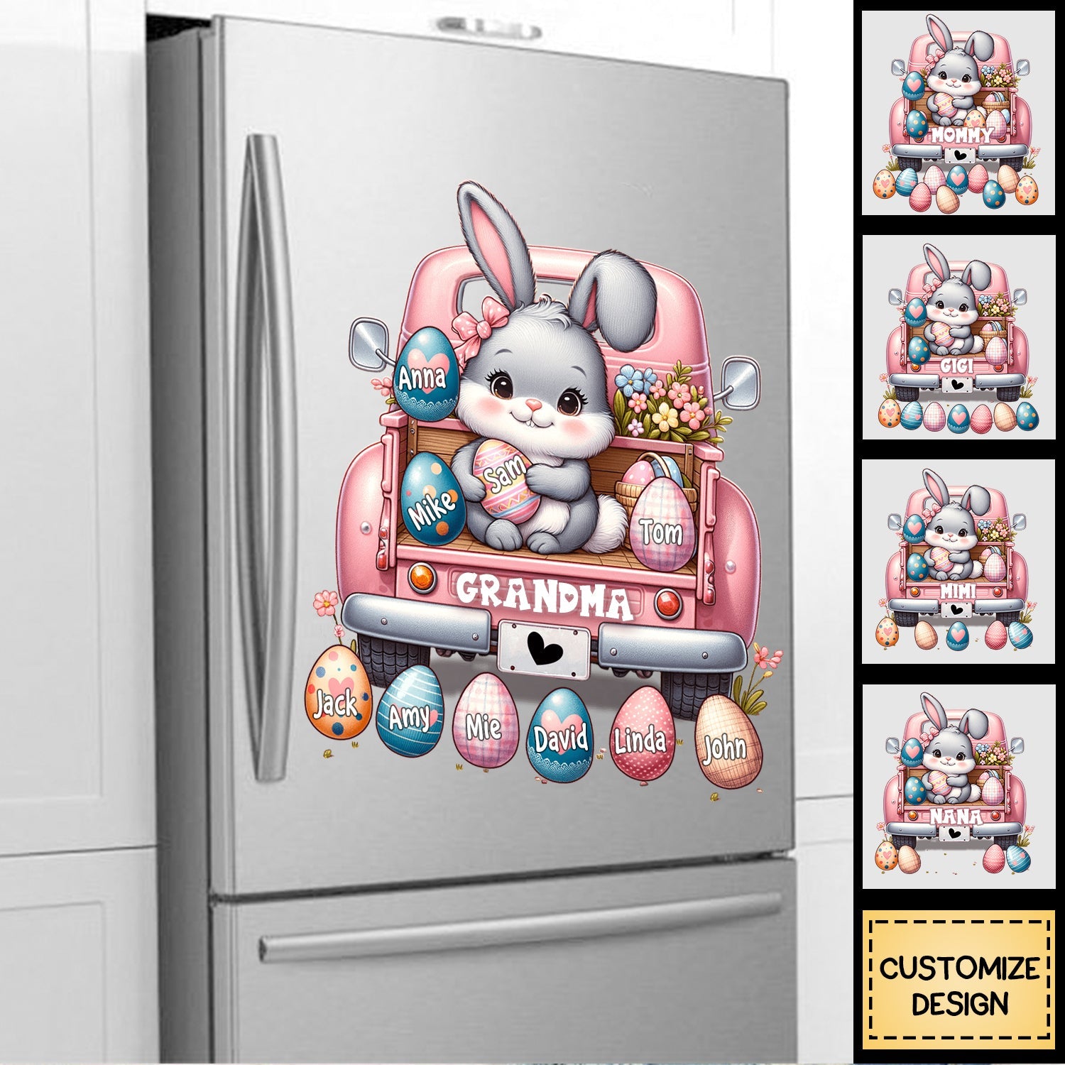 Grandma Bunny With Easter Egg Grandkids Personalized Decal/Sticker