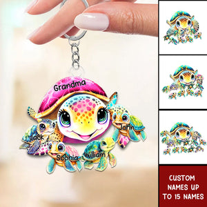 Nana/Mama Turtle With Kids Acrylic Keychain-Gift For Nana. Mom