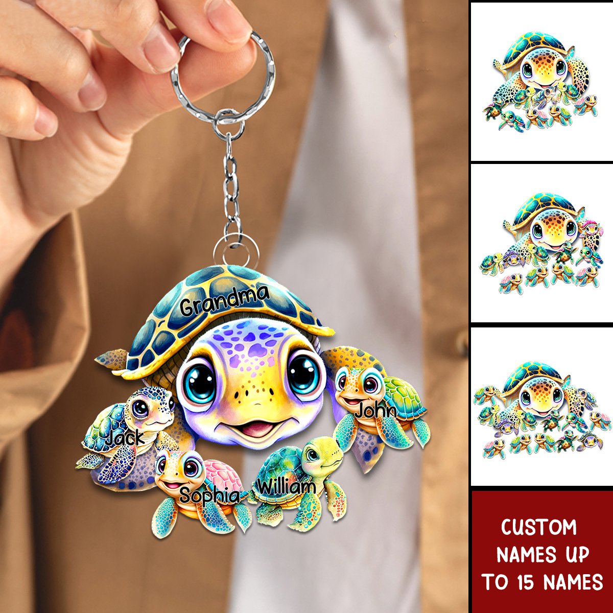 Nana/Mama Turtle With Kids Acrylic Keychain-Gift For Nana. Mom