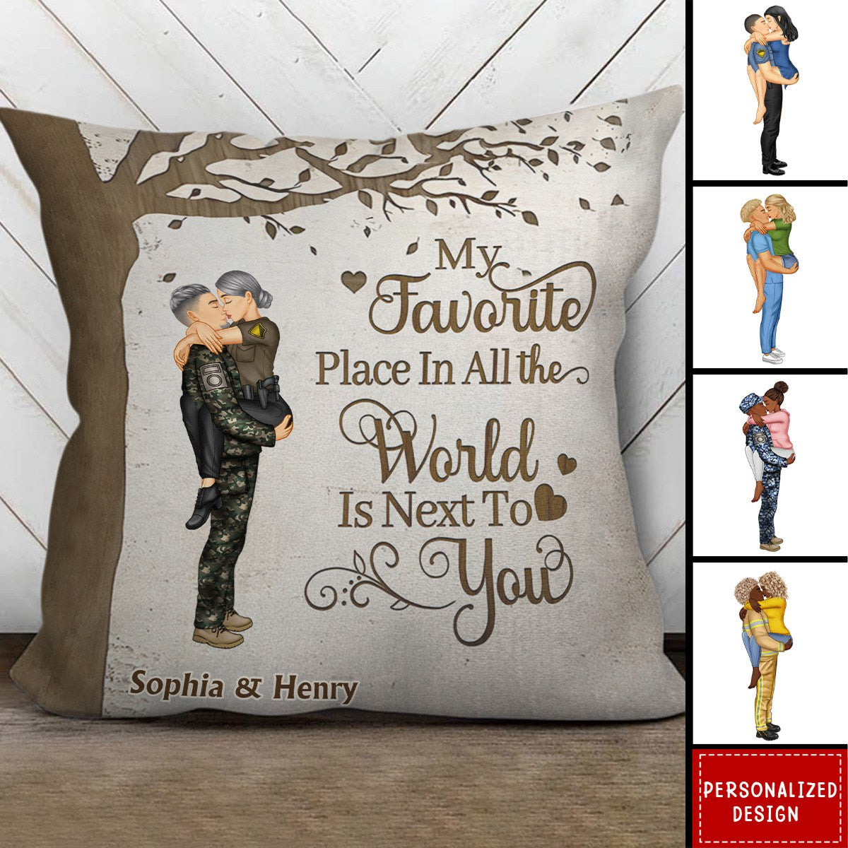 Couple Kissing My Favorite Place In All The World - Personalized Pillow