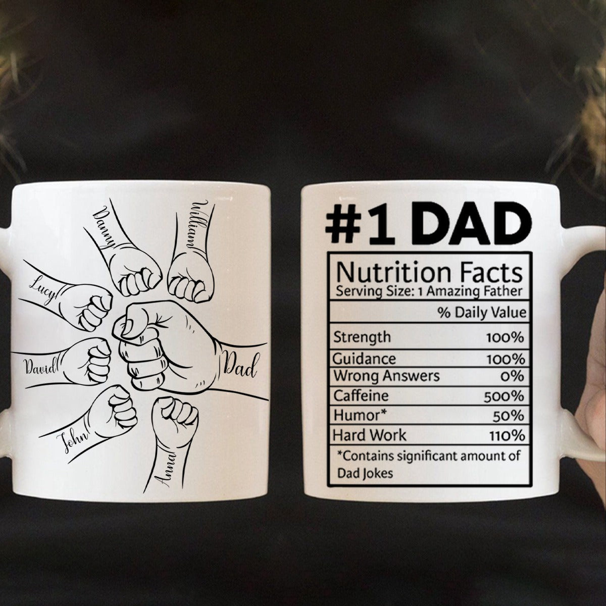 Dad #1 Nutrition Facts Hand Bump Personalized Mug