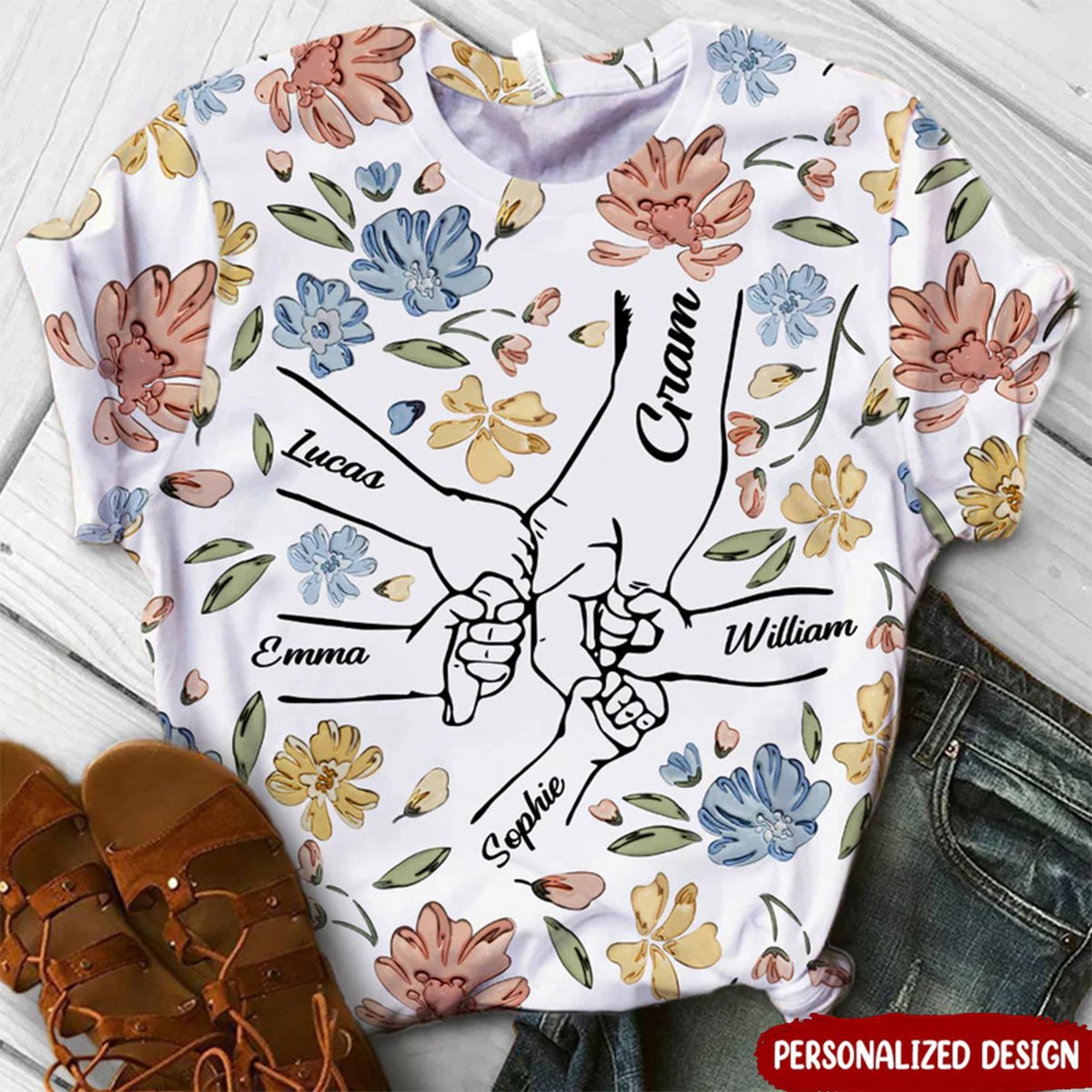 Hand In Hand, I Will Always Protect You - Gift For Mom, Grandma Personalized 3D T-shirt