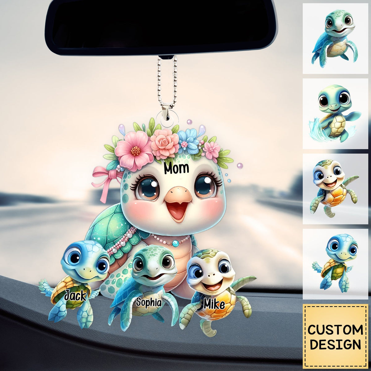 Mama/Nana Turtle With Little Kids - Personalized Acrylic Ornament- Gift For Mom, Grandma
