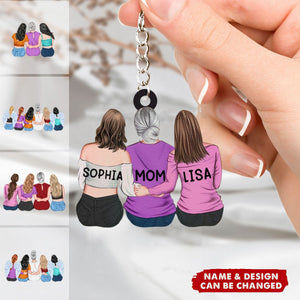 Personalized Mother & Daughter Sitting Together Acrylic Keychain