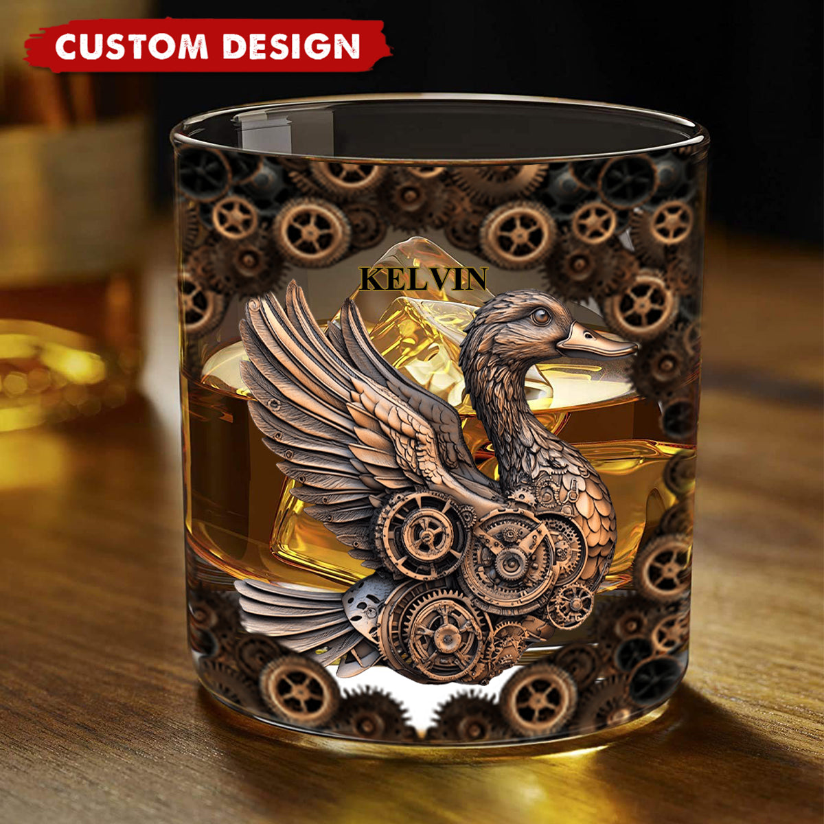 Mechanical Gear Creature - Personalized Hunting Whiskey Glass