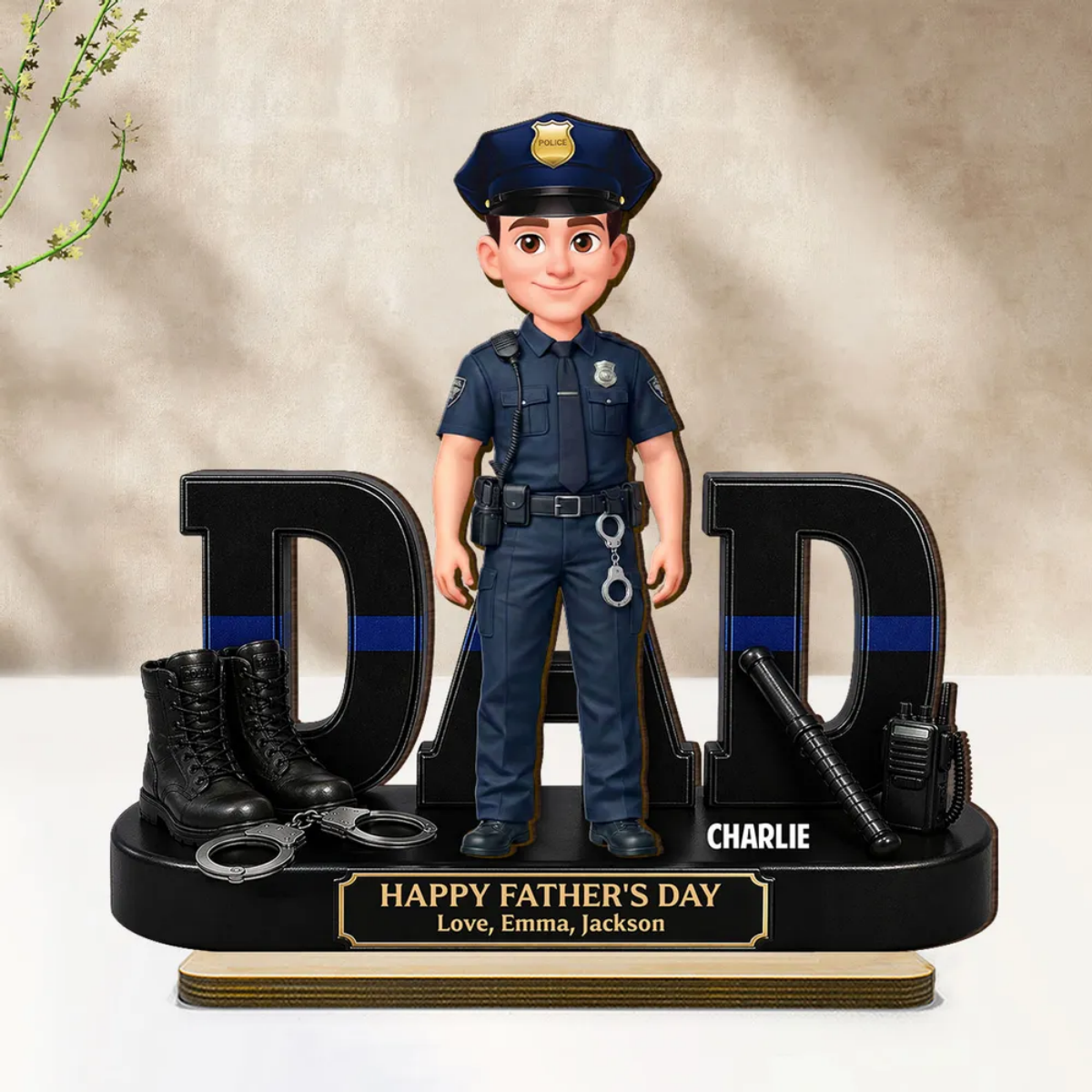 Proud  Police Officer Dad - Personalized Wooden Plaque - Father's Day Gift For Dad