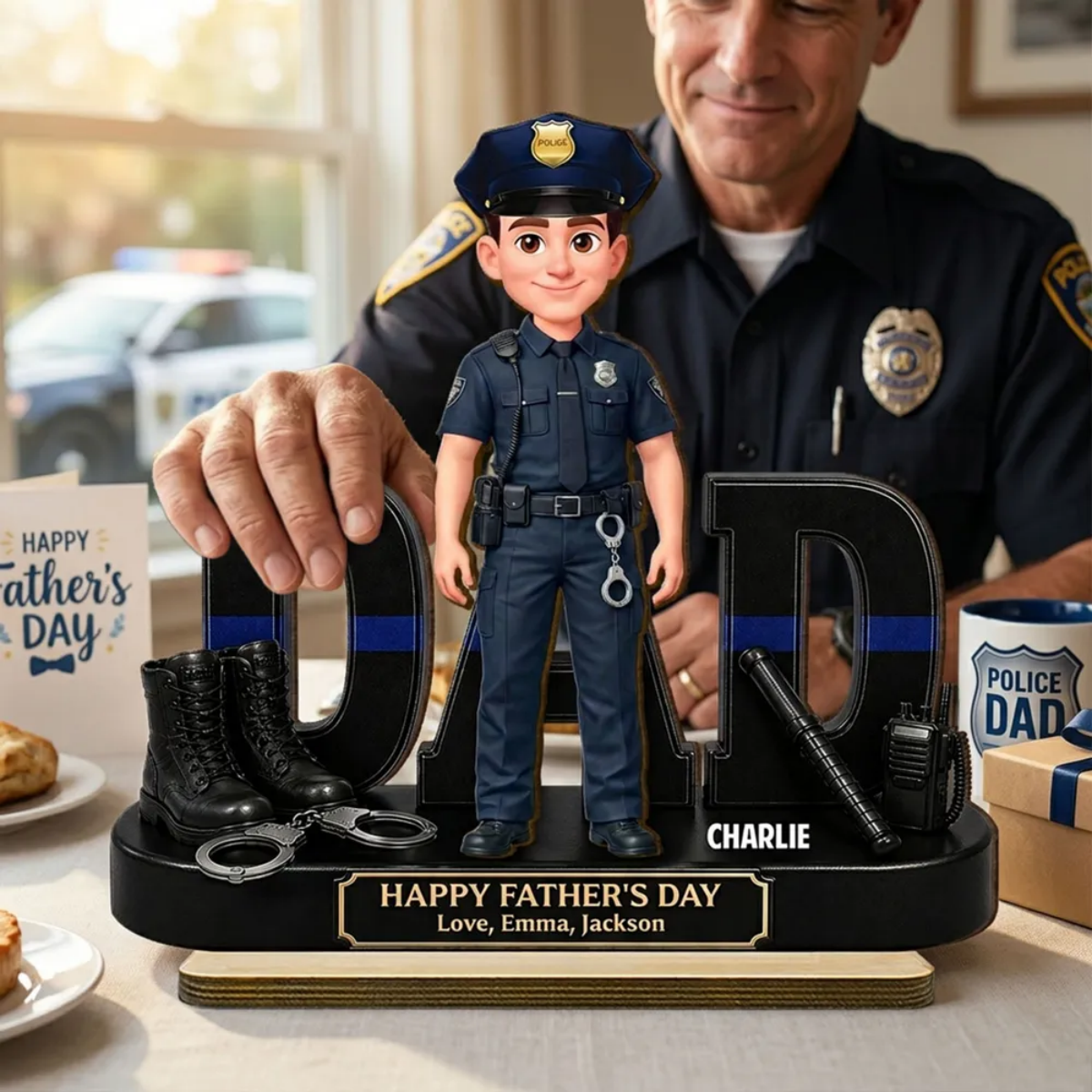 Proud  Police Officer Dad - Personalized Wooden Plaque - Father's Day Gift For Dad