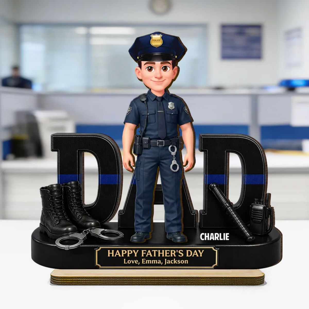Proud  Police Officer Dad - Personalized Wooden Plaque - Father's Day Gift For Dad