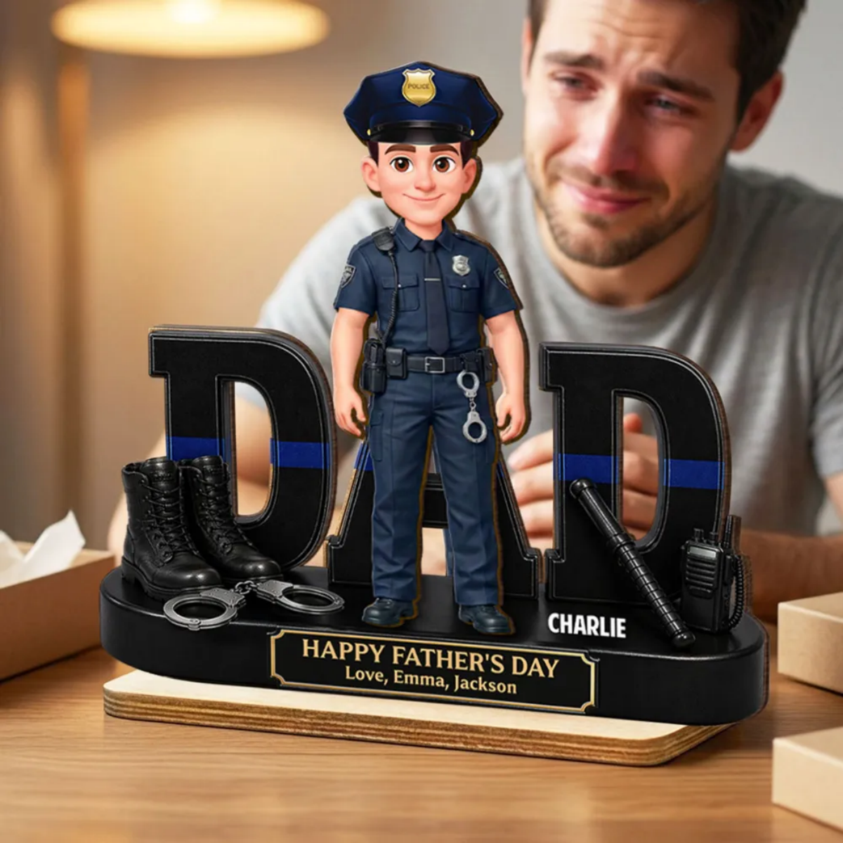 Proud  Police Officer Dad - Personalized Wooden Plaque - Father's Day Gift For Dad