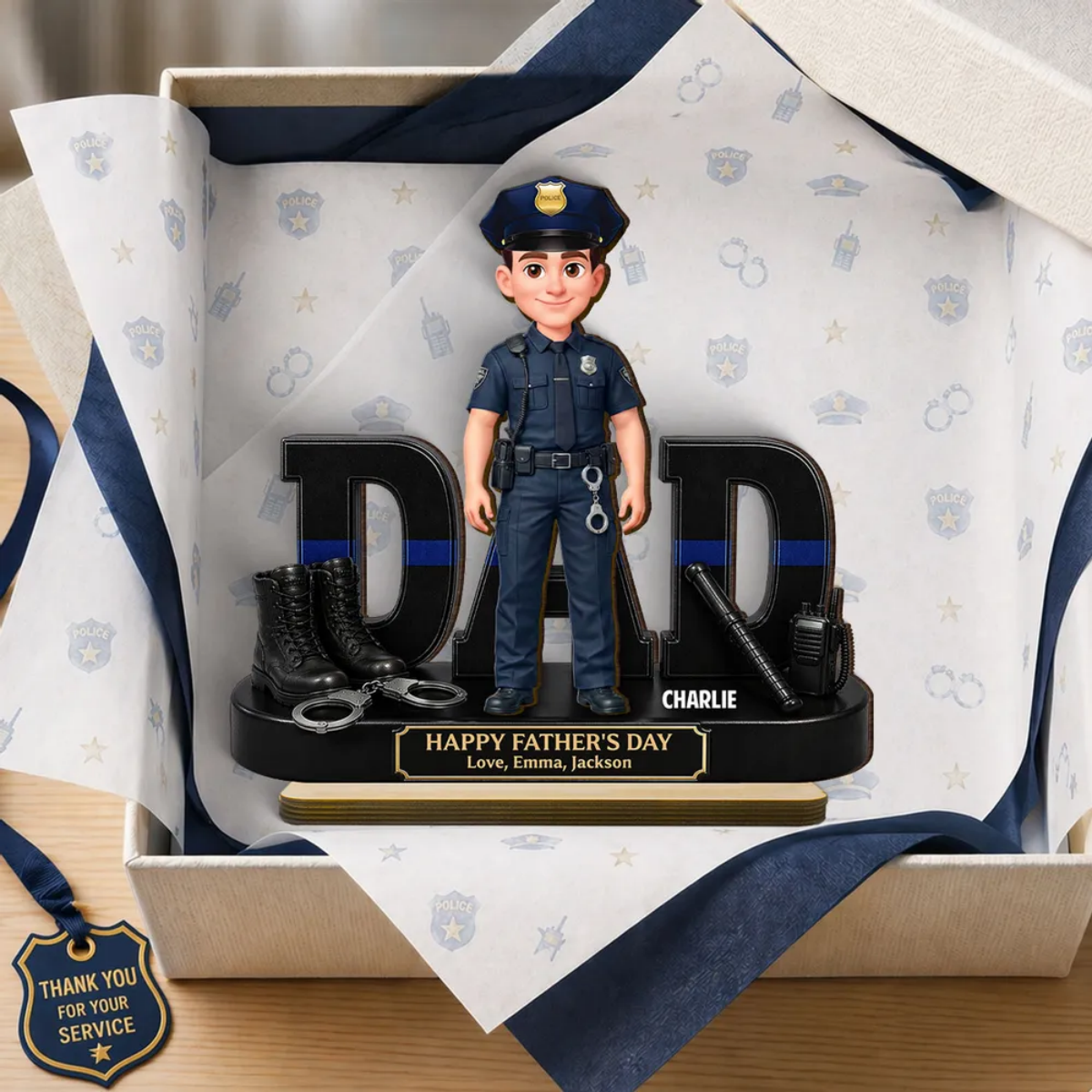 Proud  Police Officer Dad - Personalized Wooden Plaque - Father's Day Gift For Dad