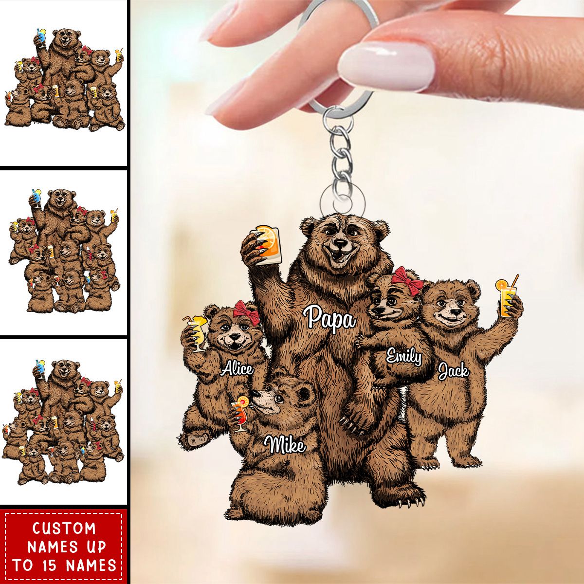Papa/Dad Bear With Little Kids - Personalized Acrylic Keychain