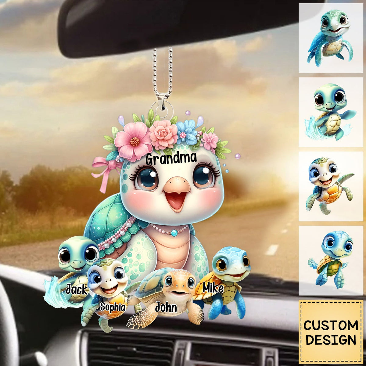 Mama/Nana Turtle With Little Kids - Personalized Acrylic Ornament- Gift For Mom, Grandma