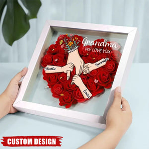 Grandma We Love You - Personalised Flower Shadow Box With Name