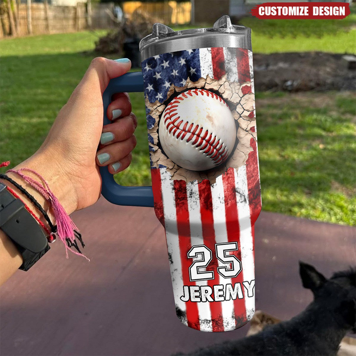 Personalized Baseball Tumbler with Handle