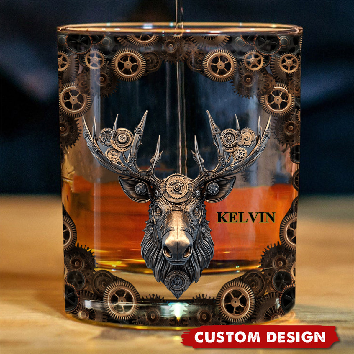 Mechanical Gear Creature - Personalized Hunting Whiskey Glass