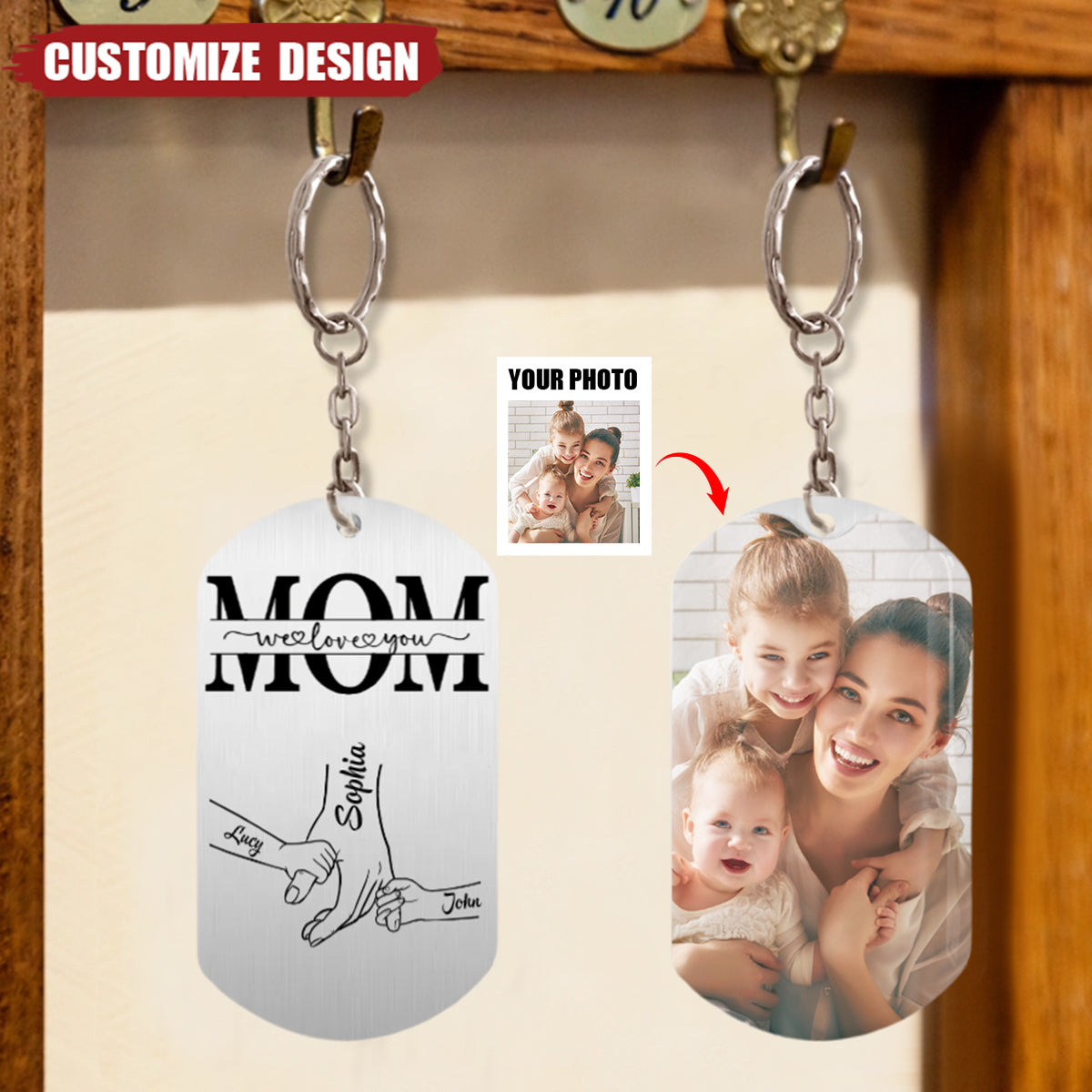 Mom/Grandma We Love You Hand In Hand - Personalized Stainless Steel Keychain