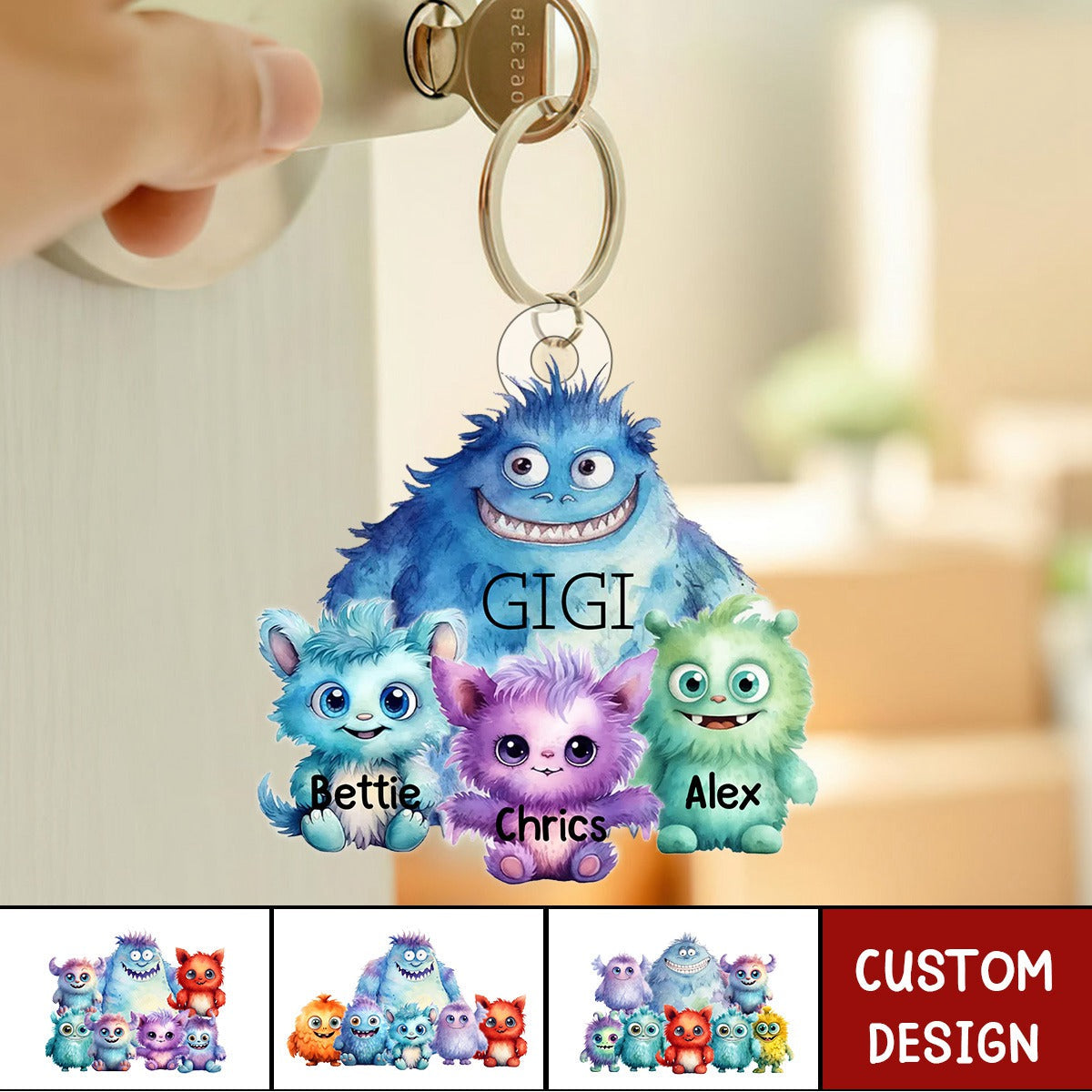 Monster Nana/Mama With Little Kids Personalized Keychain