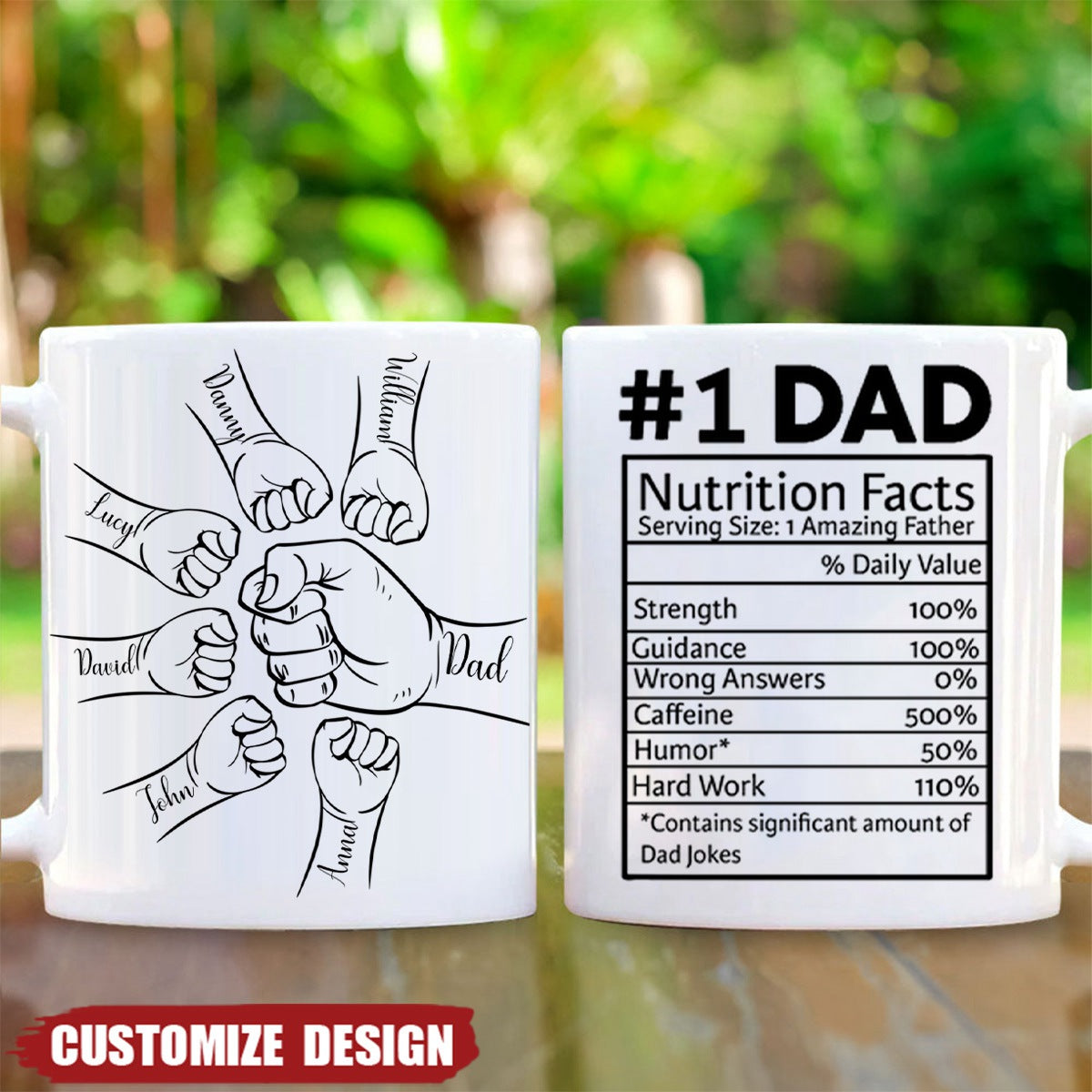 Dad #1 Nutrition Facts Hand Bump Personalized Mug
